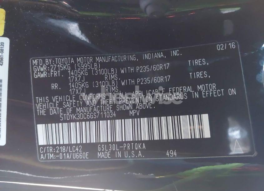 Photo 9 of 2016 Toyota Sienna XLE 8 PASSENGER (VIN 5TDYK3DC6GS711034)