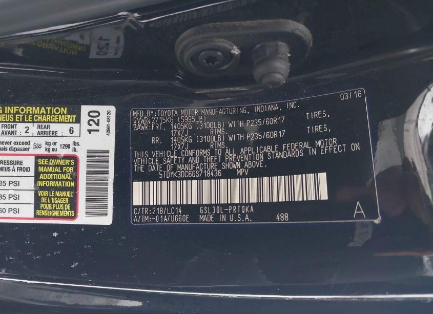 Photo 9 of 2016 Toyota Sienna XLE 8 PASSENGER (VIN 5TDYK3DC6GS718436)