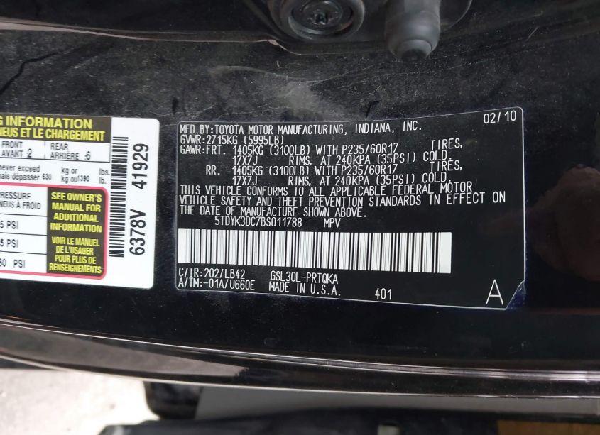 Photo 9 of 2011 Toyota Sienna XLE/LIMITED (VIN 5TDYK3DC7BS011788)