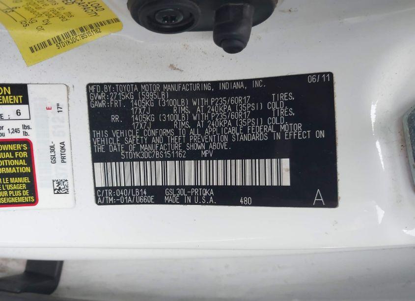 Photo 9 of 2011 Toyota Sienna XLE/LIMITED (VIN 5TDYK3DC7BS151162)