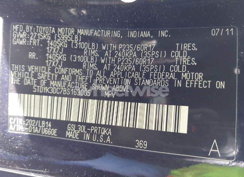 Photo 9 of 2011 Toyota Sienna XLE V6 (VIN 5TDYK3DC7BS163005)