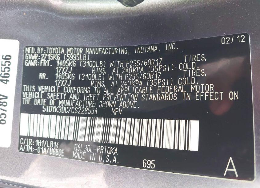 Photo 9 of 2012 Toyota Sienna XLE V6 8 PASSENGER (VIN 5TDYK3DC7CS228534)