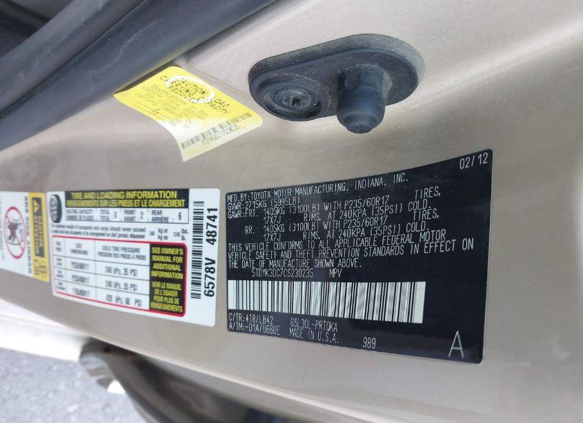 Photo 9 of 2012 Toyota Sienna XLE V6 8 PASSENGER (VIN 5TDYK3DC7CS230235)