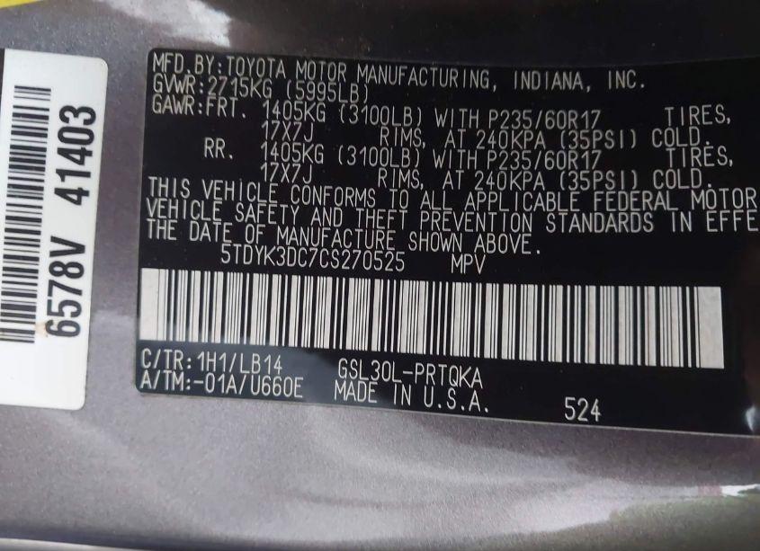 Photo 9 of 2012 Toyota Sienna XLE V6 8 PASSENGER (VIN 5TDYK3DC7CS270525)