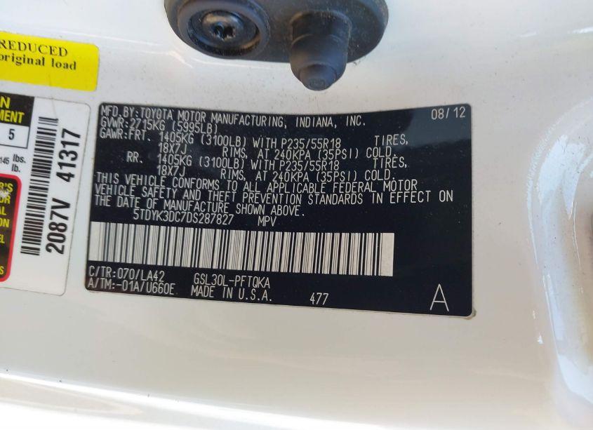 Photo 9 of 2013 Toyota Sienna XLE/LIMITED (VIN 5TDYK3DC7DS287827)