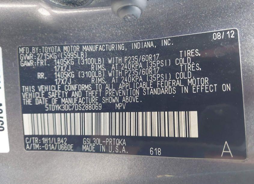 Photo 9 of 2013 Toyota Sienna XLE V6 8 PASSENGER (VIN 5TDYK3DC7DS288069)