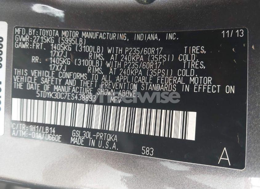 Photo 9 of 2014 Toyota Sienna XLE/LIMITED (VIN 5TDYK3DC7ES438893)