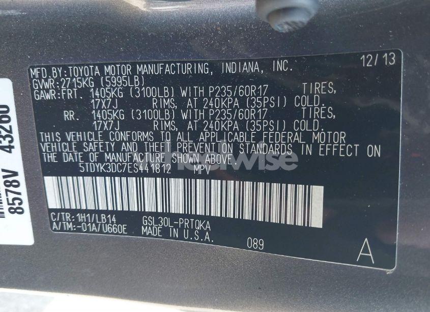 Photo 9 of 2014 Toyota Sienna XLE V6 8 PASSENGER (VIN 5TDYK3DC7ES441812)