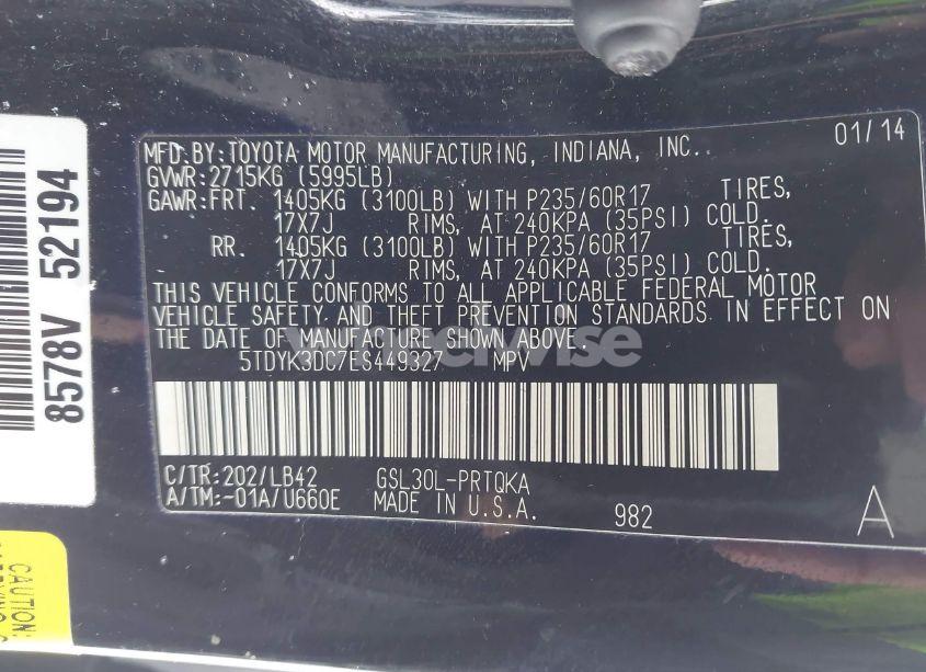 Photo 9 of 2014 Toyota Sienna XLE V6 8 PASSENGER (VIN 5TDYK3DC7ES449327)