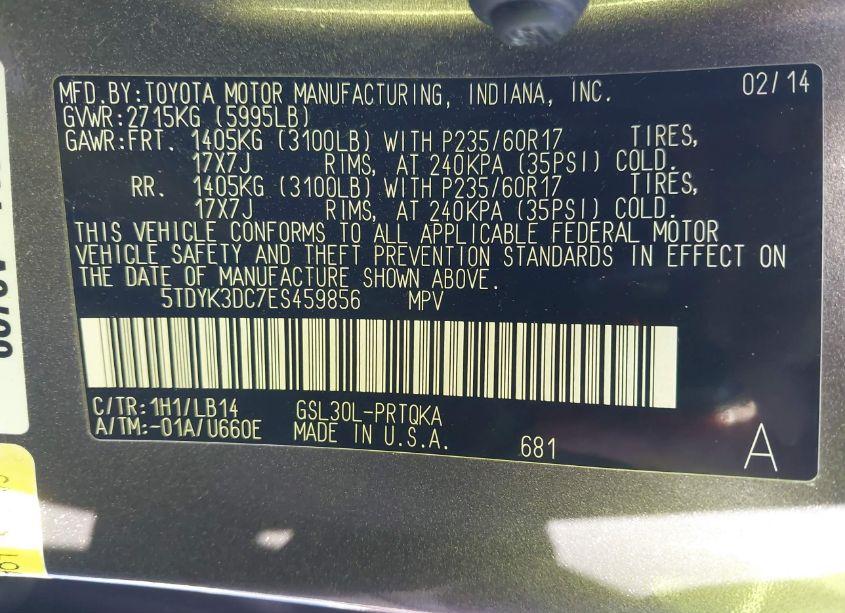 Photo 9 of 2014 Toyota Sienna XLE/LIMITED (VIN 5TDYK3DC7ES459856)