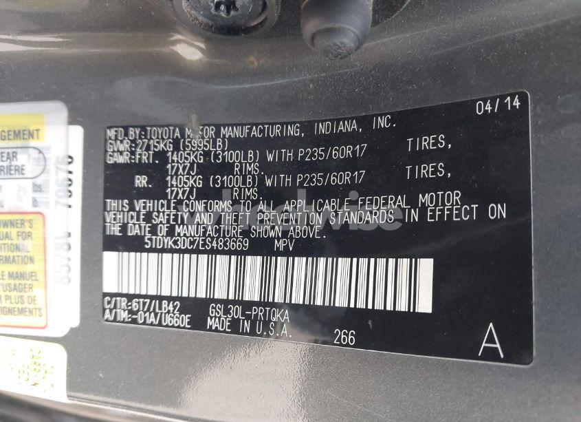 Photo 9 of 2014 Toyota Sienna XLE V6 8 PASSENGER (VIN 5TDYK3DC7ES483669)