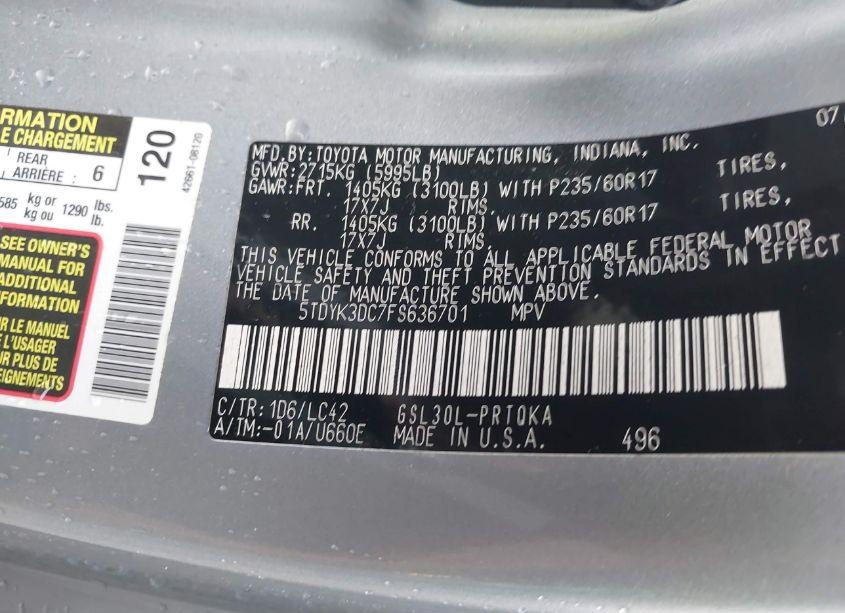 Photo 9 of 2015 Toyota Sienna XLE/LIMITED (VIN 5TDYK3DC7FS636701)