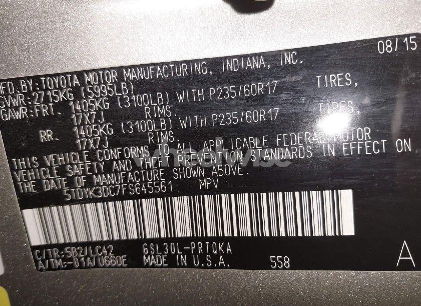 Photo 9 of 2015 Toyota Sienna XLE/LIMITED (VIN 5TDYK3DC7FS645561)