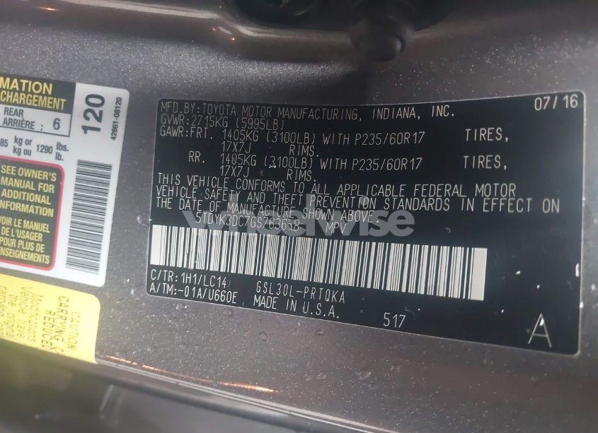 Photo 9 of 2016 Toyota Sienna XLE 8 PASSENGER (VIN 5TDYK3DC7GS763658)