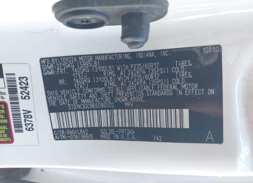 Photo 9 of 2011 Toyota Sienna XLE/LIMITED (VIN 5TDYK3DC8BS086502)