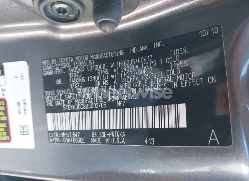 Photo 9 of 2011 Toyota Sienna XLE V6 (VIN 5TDYK3DC8BS092705)