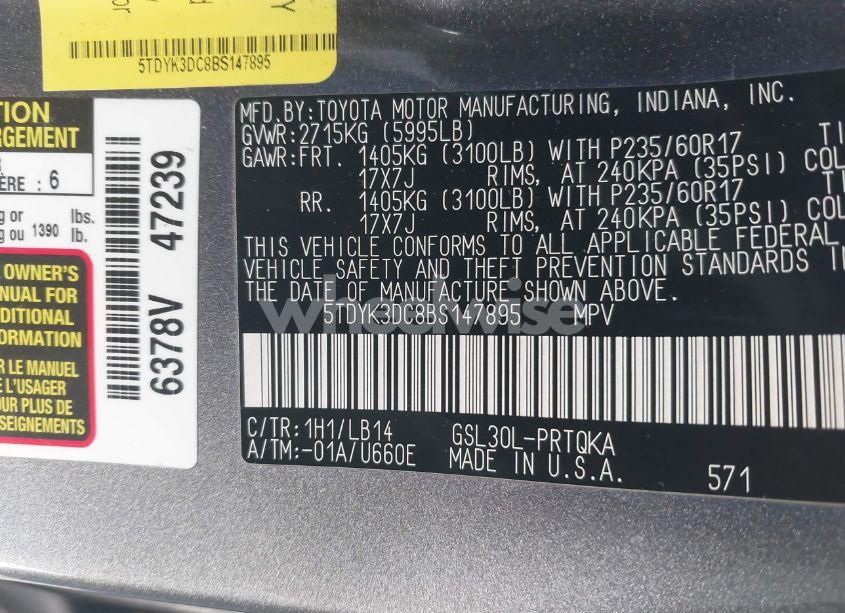Photo 9 of 2011 Toyota Sienna XLE/LIMITED (VIN 5TDYK3DC8BS147895)