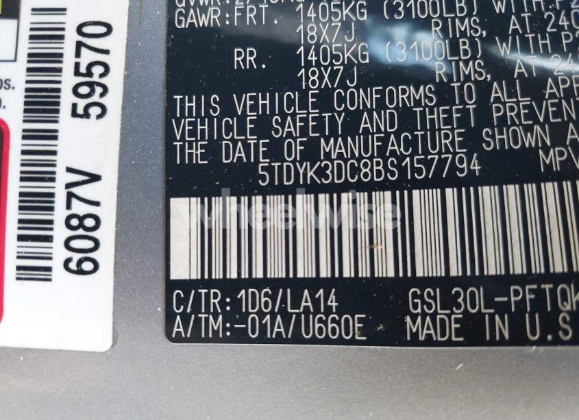 Photo 9 of 2011 Toyota Sienna LIMITED V6 (VIN 5TDYK3DC8BS157794)