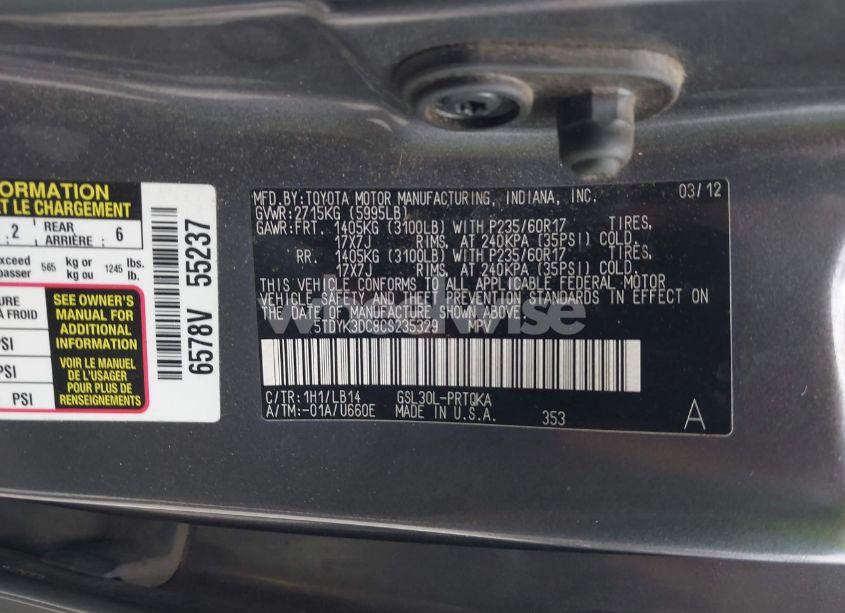 Photo 9 of 2012 Toyota Sienna XLE/LIMITED (VIN 5TDYK3DC8CS235329)