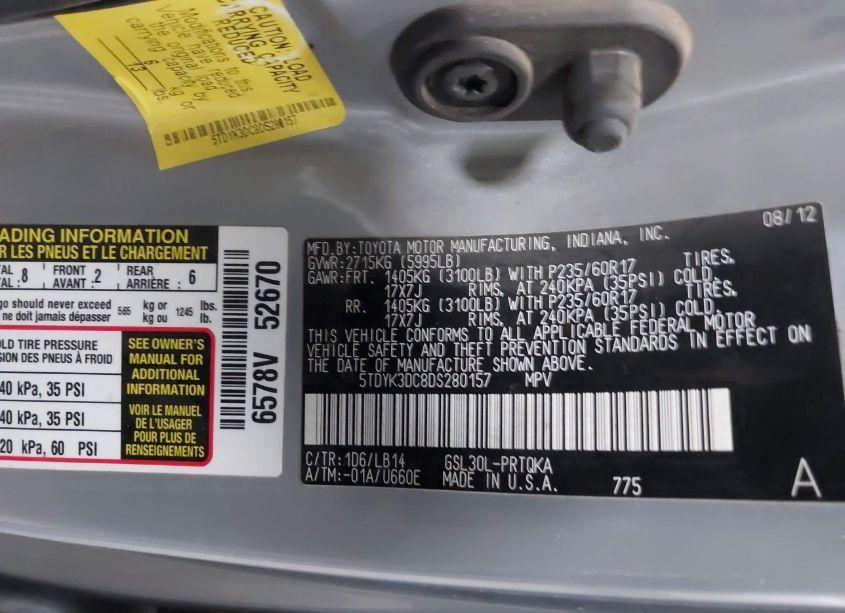 Photo 9 of 2013 Toyota Sienna XLE V6 8 PASSENGER (VIN 5TDYK3DC8DS280157)