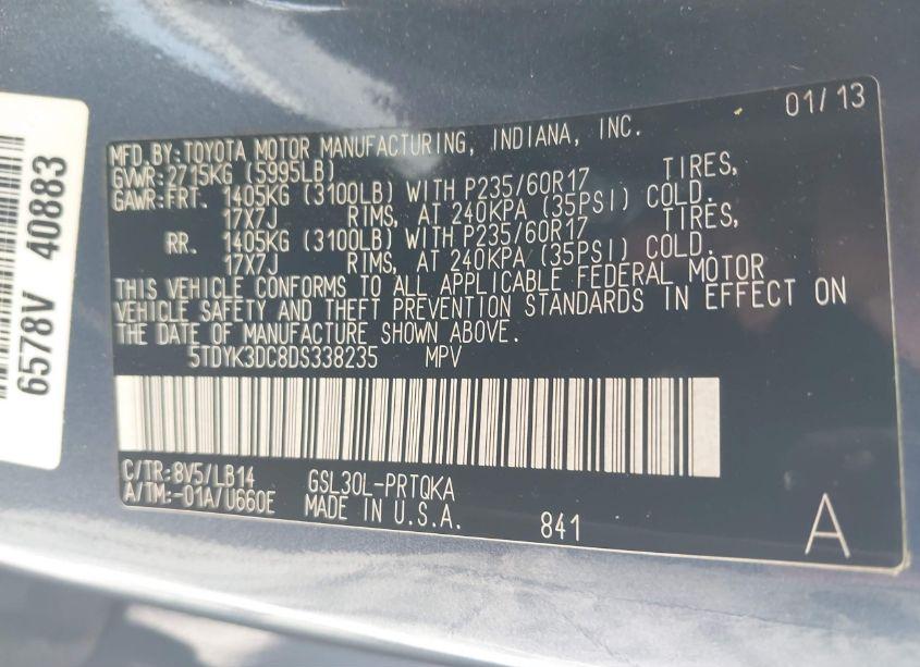 Photo 9 of 2013 Toyota Sienna XLE V6 8 PASSENGER (VIN 5TDYK3DC8DS338235)