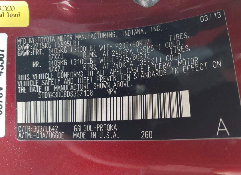 Photo 9 of 2013 Toyota Sienna XLE V6 8 PASSENGER (VIN 5TDYK3DC8DS357108)