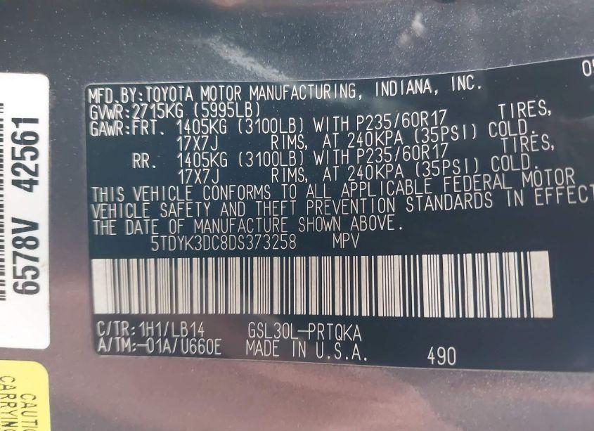 Photo 9 of 2013 Toyota Sienna XLE V6 8 PASSENGER (VIN 5TDYK3DC8DS373258)