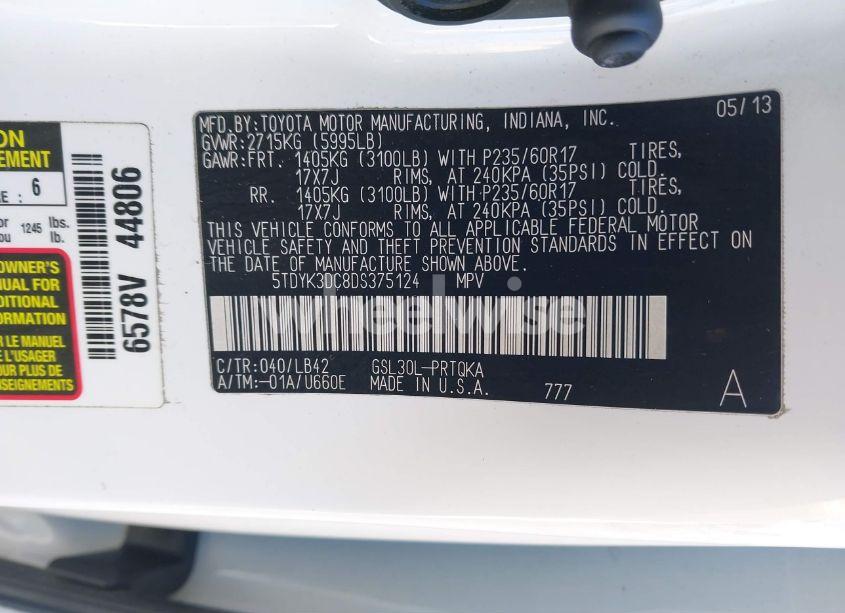 Photo 9 of 2013 Toyota Sienna XLE V6 8 PASSENGER (VIN 5TDYK3DC8DS375124)