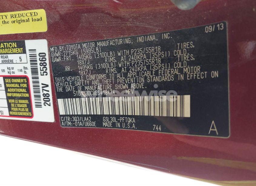 Photo 9 of 2014 Toyota Sienna LIMITED V6 7 PASSENGER (VIN 5TDYK3DC8ES418474)