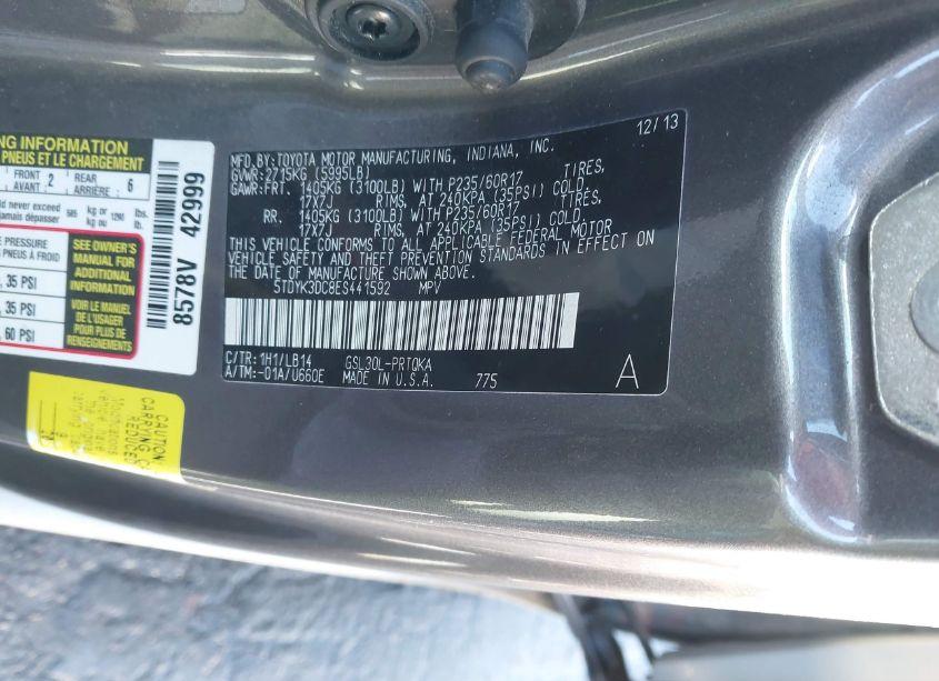 Photo 9 of 2014 Toyota Sienna XLE/LIMITED (VIN 5TDYK3DC8ES441592)