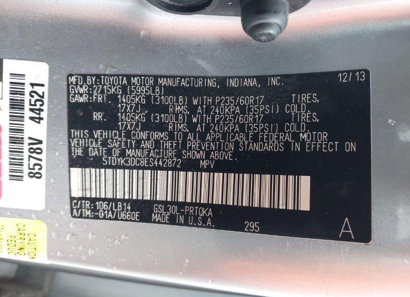 Photo 9 of 2014 Toyota Sienna XLE V6 8 PASSENGER (VIN 5TDYK3DC8ES442872)