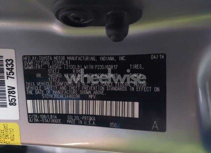 Photo 9 of 2014 Toyota Sienna XLE/LIMITED (VIN 5TDYK3DC8ES480098)