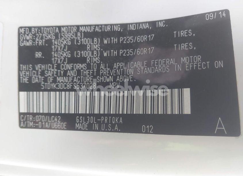 Photo 9 of 2015 Toyota Sienna XLE/LIMITED (VIN 5TDYK3DC8FS537028)