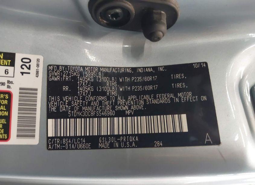 Photo 9 of 2015 Toyota Sienna XLE/LIMITED (VIN 5TDYK3DC8FS546960)