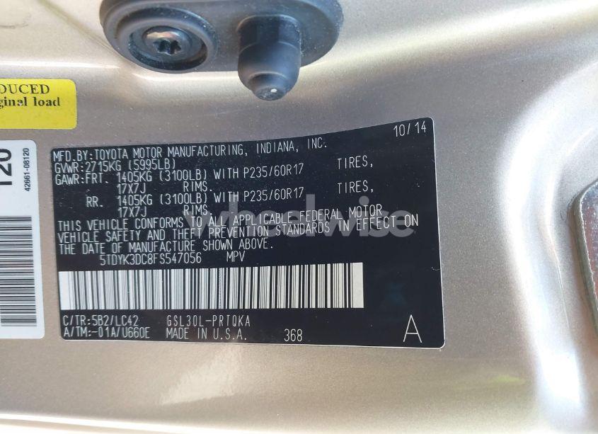 Photo 9 of 2015 Toyota Sienna XLE/LIMITED (VIN 5TDYK3DC8FS547056)