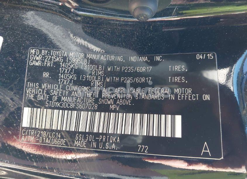 Photo 9 of 2015 Toyota Sienna XLE 8 PASSENGER (VIN 5TDYK3DC8FS607028)