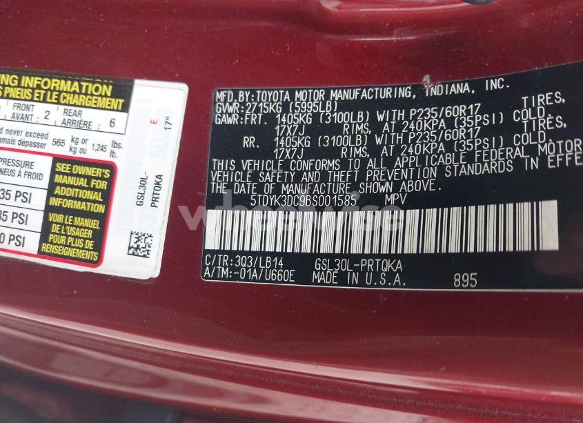 Photo 9 of 2011 Toyota Sienna XLE V6 (VIN 5TDYK3DC9BS001585)