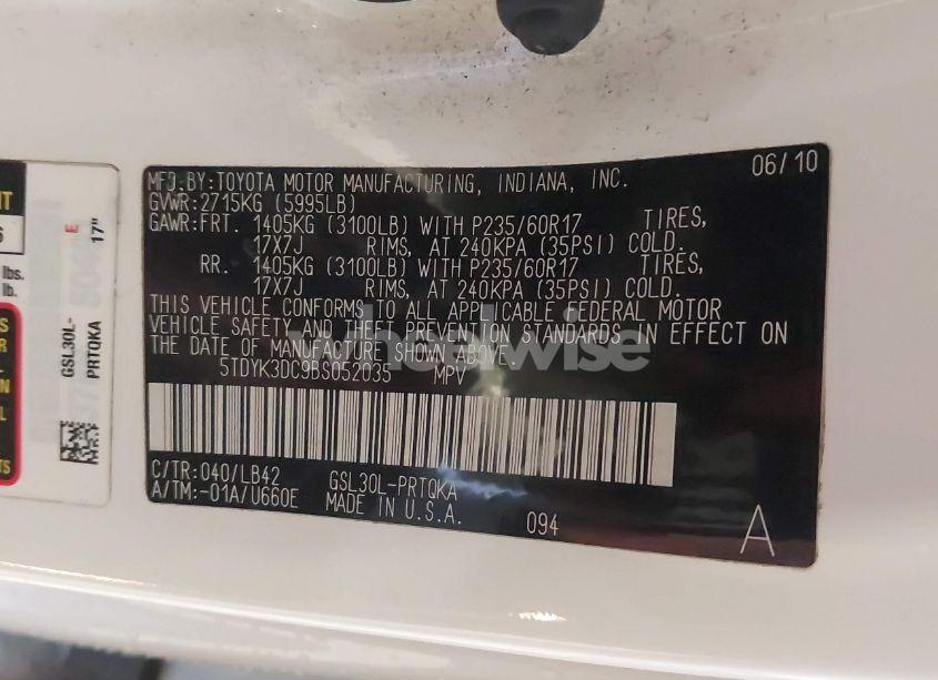 Photo 9 of 2011 Toyota Sienna XLE V6 (VIN 5TDYK3DC9BS052035)