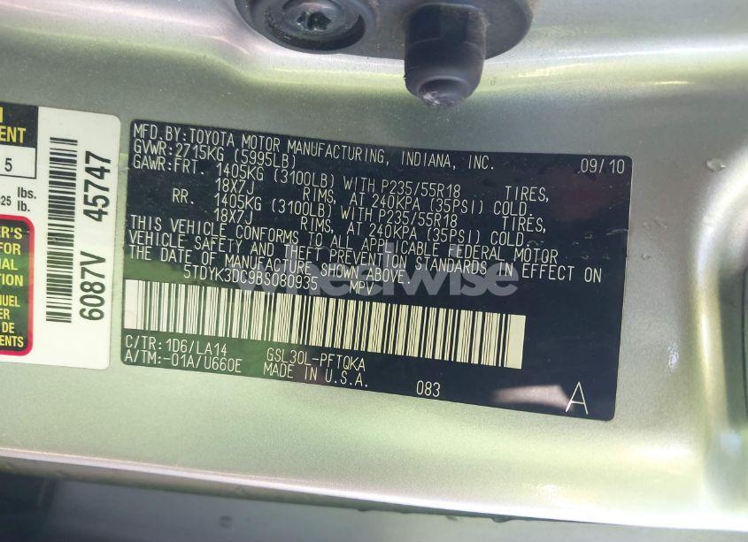 Photo 9 of 2011 Toyota Sienna LIMITED V6 (VIN 5TDYK3DC9BS080935)