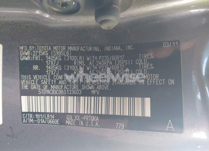 Photo 9 of 2011 Toyota Sienna XLE V6 (VIN 5TDYK3DC9BS133603)