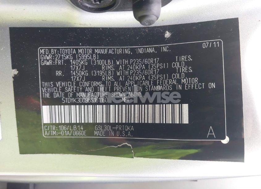 Photo 9 of 2011 Toyota Sienna XLE V6 (VIN 5TDYK3DC9BS161160)