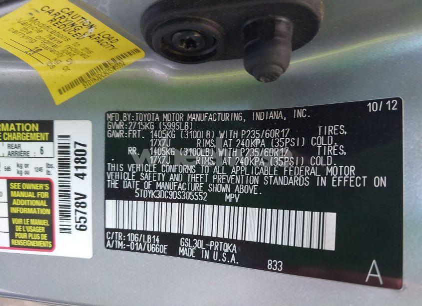 Photo 9 of 2013 Toyota Sienna XLE V6 8 PASSENGER (VIN 5TDYK3DC9DS305552)