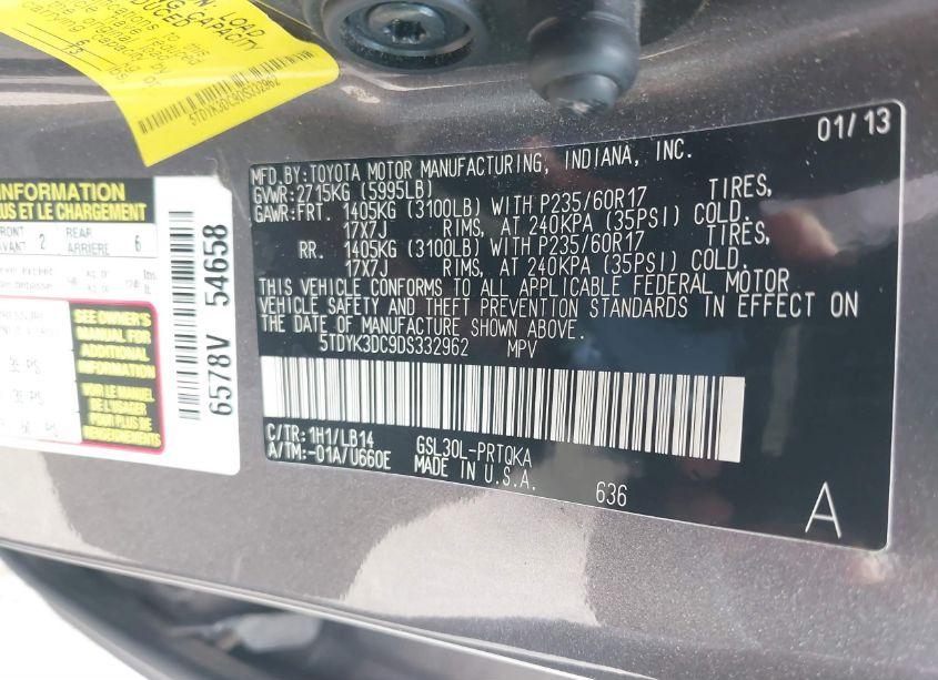 Photo 9 of 2013 Toyota Sienna XLE V6 8 PASSENGER (VIN 5TDYK3DC9DS332962)