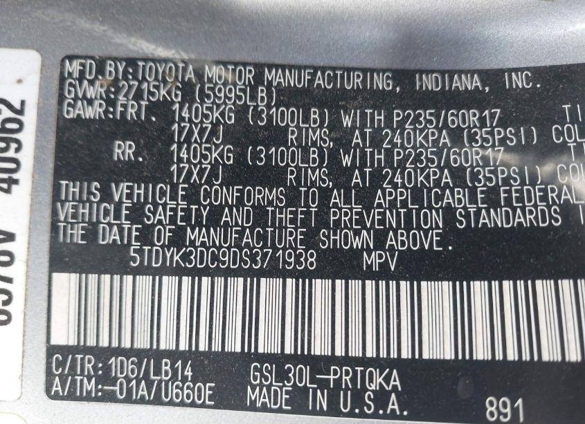 Photo 9 of 2013 Toyota Sienna XLE V6 8 PASSENGER (VIN 5TDYK3DC9DS371938)