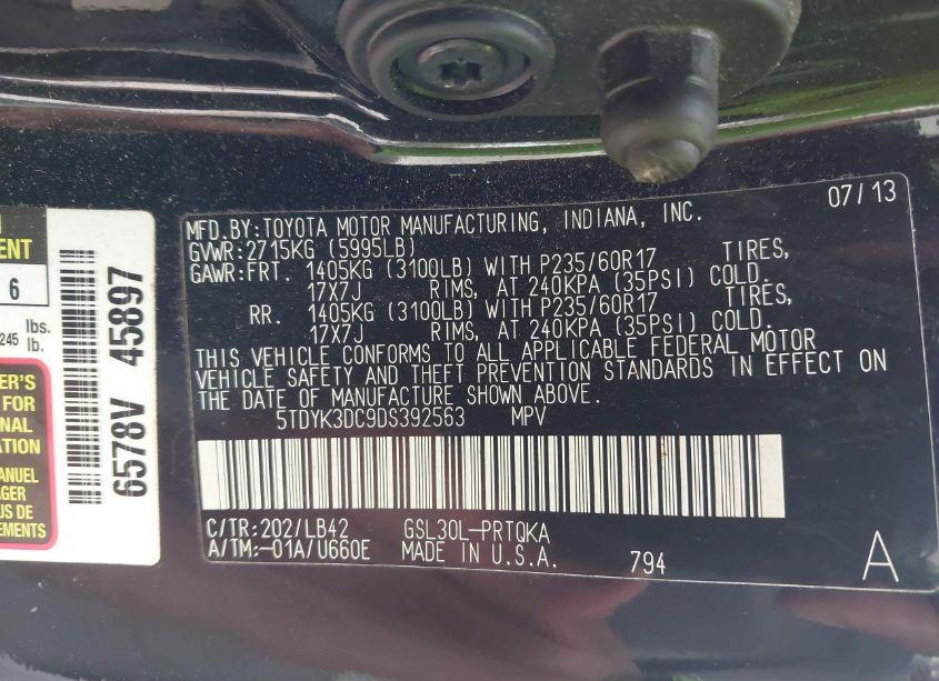 Photo 9 of 2013 Toyota Sienna XLE V6 8 PASSENGER (VIN 5TDYK3DC9DS392563)