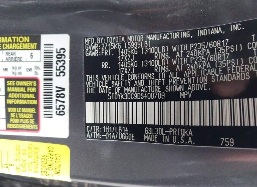 Photo 9 of 2013 Toyota Sienna XLE/LIMITED (VIN 5TDYK3DC9DS400709)