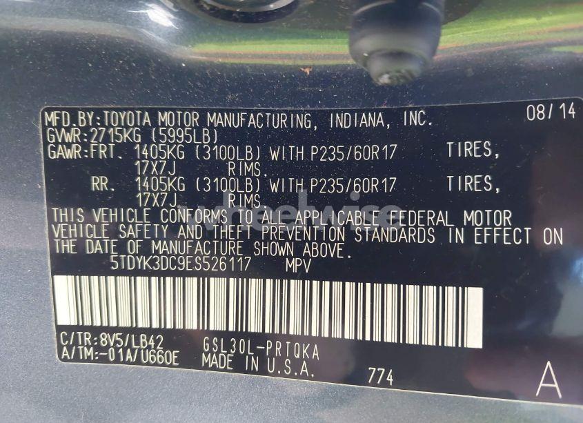 Photo 9 of 2014 Toyota Sienna XLE V6 8 PASSENGER (VIN 5TDYK3DC9ES526117)