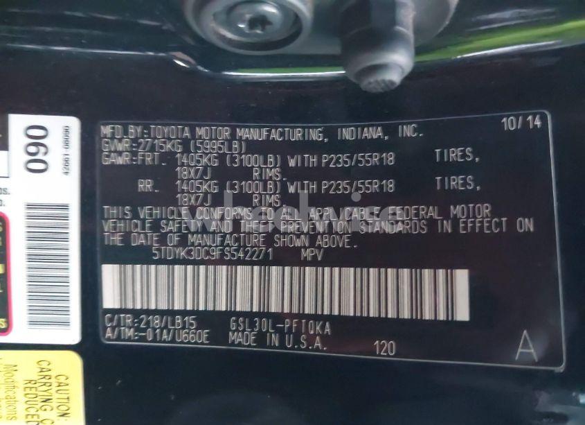 Photo 9 of 2015 Toyota Sienna LIMITED 7 PASSENGER (VIN 5TDYK3DC9FS542271)