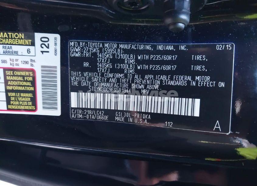 Photo 9 of 2015 Toyota Sienna XLE 8 PASSENGER (VIN 5TDYK3DC9FS581944)