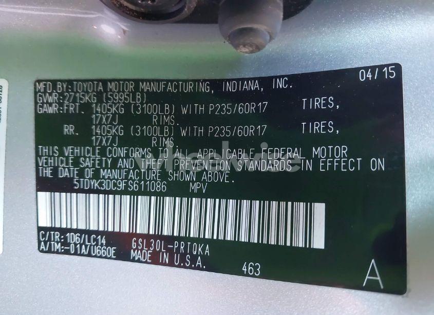 Photo 9 of 2015 Toyota Sienna XLE 8 PASSENGER (VIN 5TDYK3DC9FS611086)